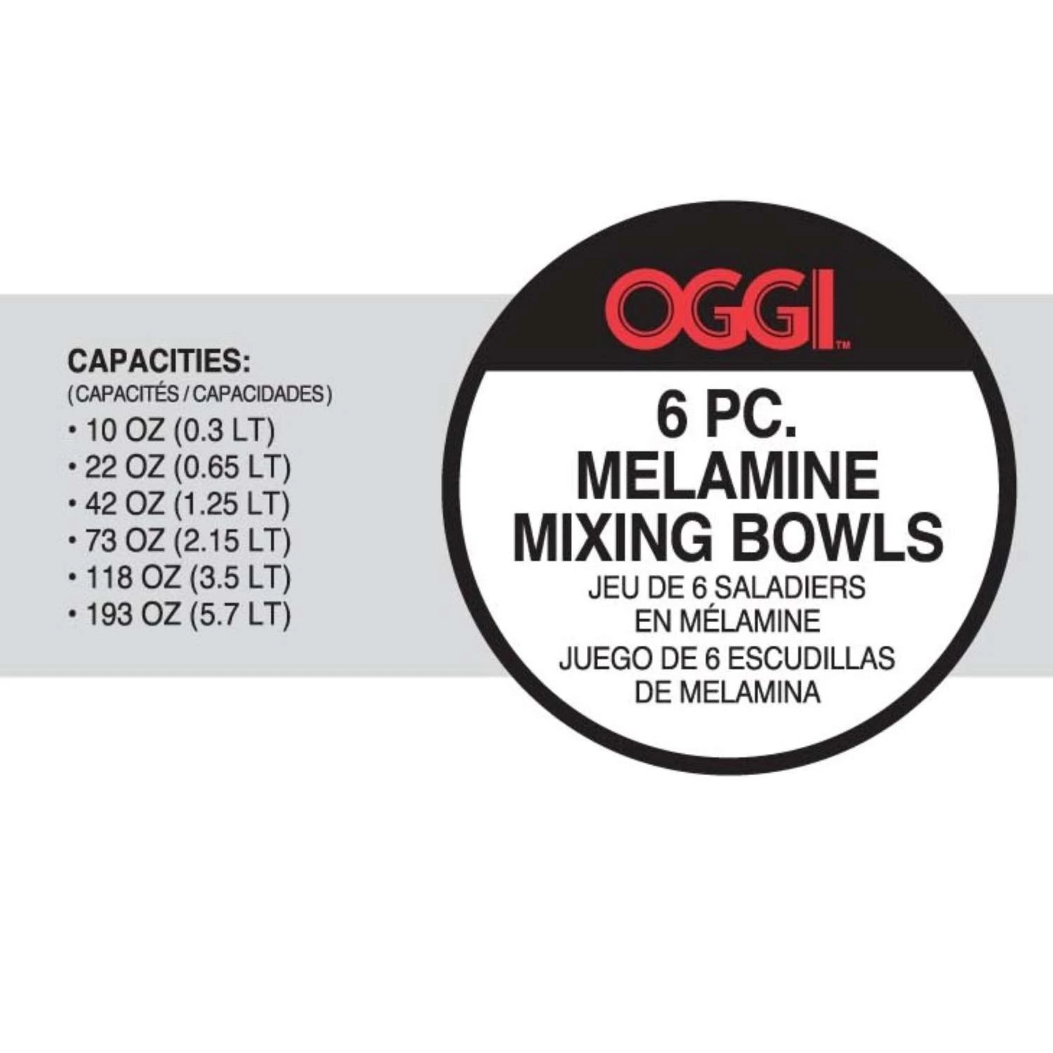 OGGI 5.4 Qt Melamine Assorted Mixing Bowl Set 6 Pc - Image 2