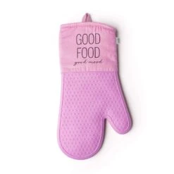 Krumbs Kitchen Homemade Happiness Pink Good Food Good Mood Silicone Oven Mitt