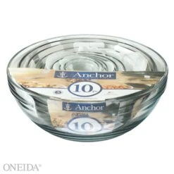 Anchor Hocking 3.5 Qt Glass Clear Mixing Bowl Set 10 Pc