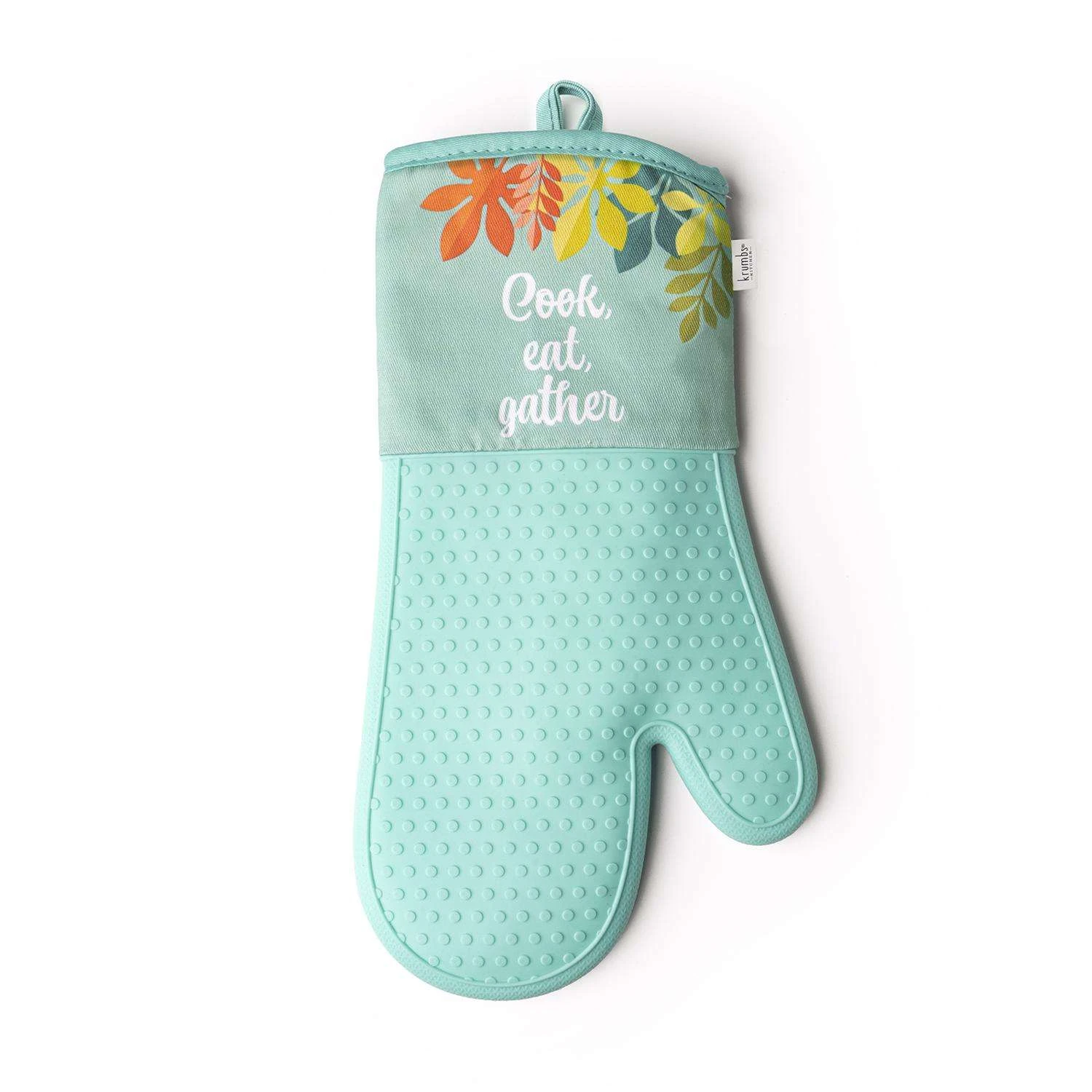 Krumbs Kitchen Homemade Happiness Teal Cook Eat Gather Silicone Oven Mitt