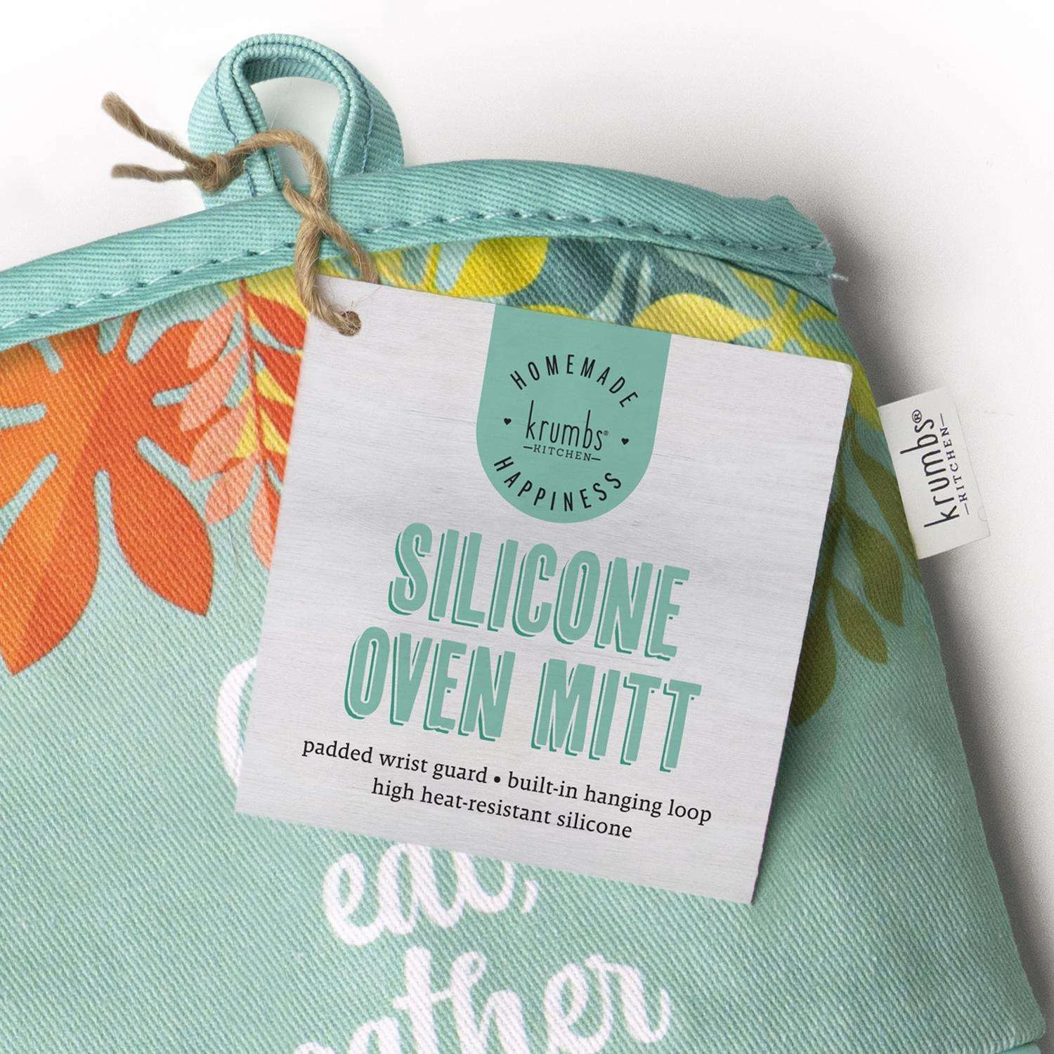 Krumbs Kitchen Homemade Happiness Teal Cook Eat Gather Silicone Oven Mitt - Image 2